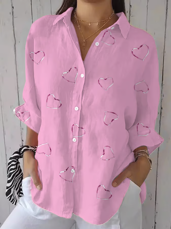 Damen Herz/Herz Dreiviertelärmel Bluse Frühling/Herbst Print Hemdkragen Täglich Lässig Oberteile