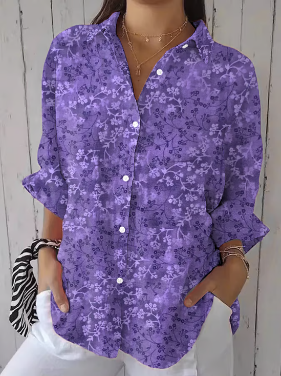 Damen Geblümt Dreiviertelärmel Bluse Frühling/Herbst Print Hemdkragen Täglich Lässig Oberteile