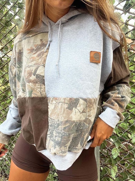 Damen Geometrisch Kapuze Print Retro Frühling/Herbst Langarm Sweatshirt