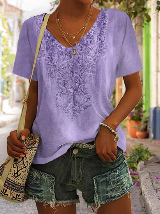 Damen Geblümt Kurzarm T-Shirts T-Shirt V-Ausschnitt Print Lässig Sommer T-Shirt mit Grafik Oberteile
