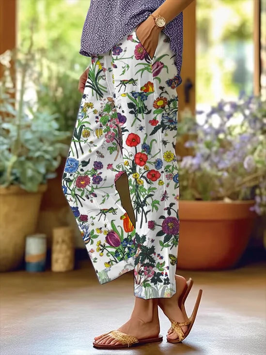 Damen Geblümt Lang Hose Lässig Frühling/Herbst Hose