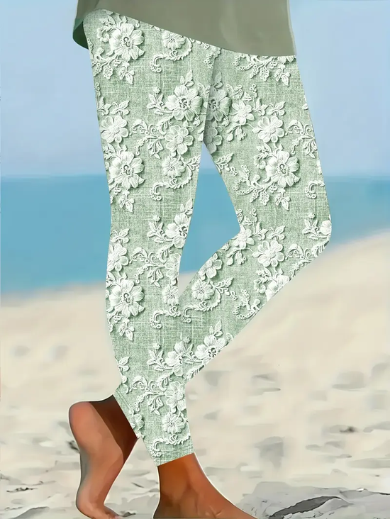 Damen Geblümt Lässig Alle Jahreszeiten Print Lang Leggings