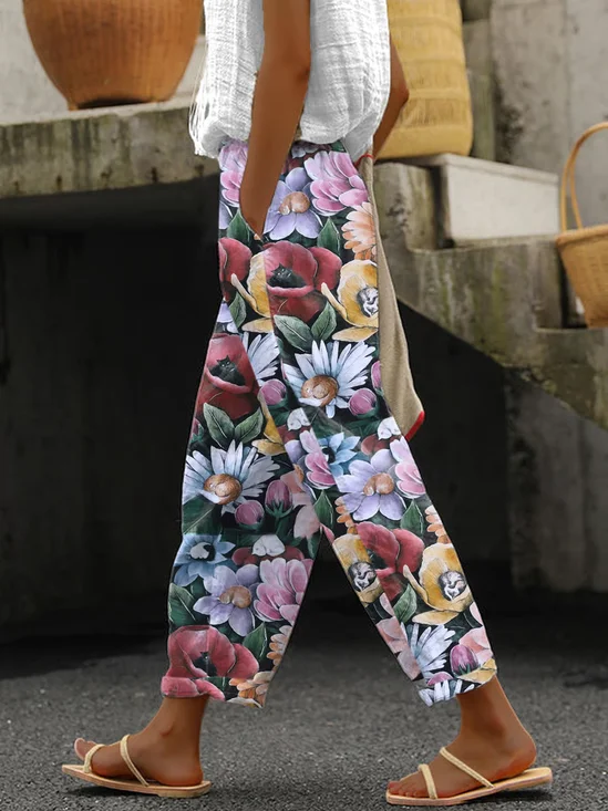 Damen Geblümt Lang Hose Lässig Frühling/Herbst Hose