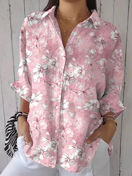 Damen Geblümt Dreiviertelärmel Bluse Frühling/Herbst Print Hemdkragen Täglich Lässig Oberteile