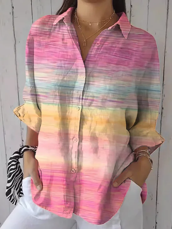 Damen Abstrakt Dreiviertelärmel Bluse Frühling/Herbst Print Hemdkragen Täglich Lässig Oberteile
