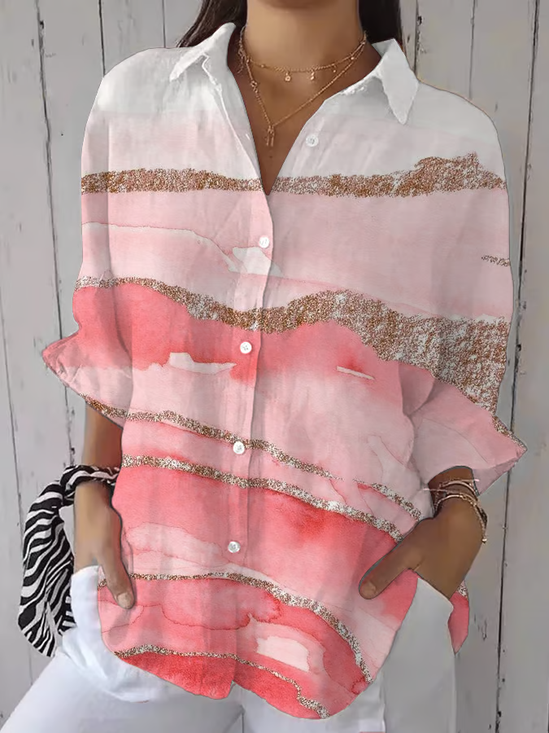 Damen Abstrakt Dreiviertelärmel Bluse Frühling/Herbst Print Hemdkragen Täglich Lässig Oberteile