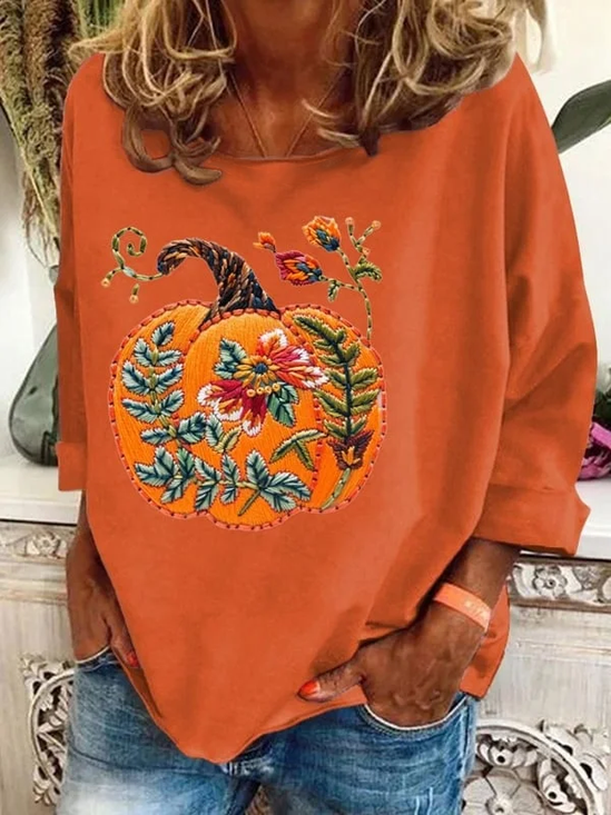 Damen Geblümt Langarm T-Shirts T-Shirt Rundhals Print Lässig Frühling/Herbst T-Shirt mit Grafik Oberteile