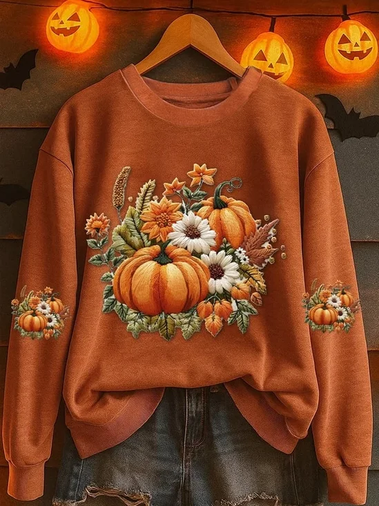 Damen Geblümt Rundhals Print Lässig Frühling/Herbst Langarm Sweatshirt