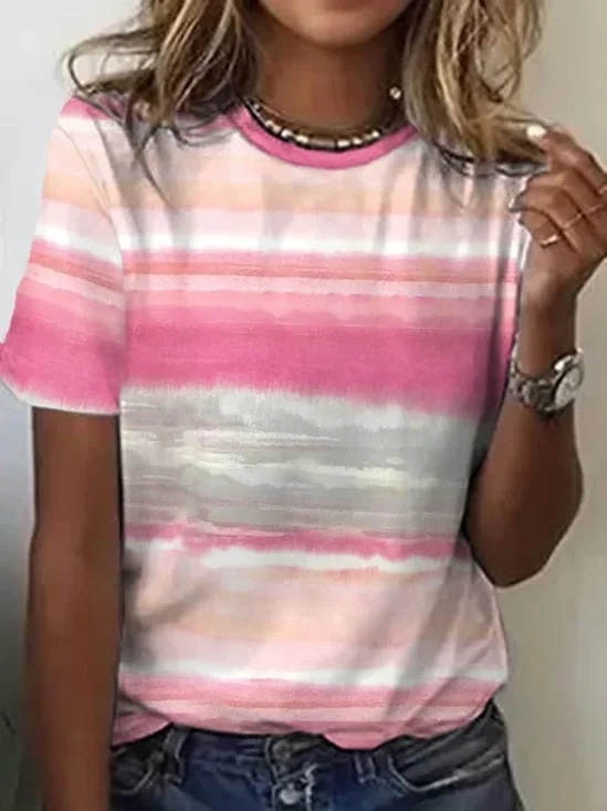 Damen abstrakte Streifen Kurzarm T-Shirts T-Shirt Rundhals Print Lässig Sommer T-Shirt mit Grafik Oberteile