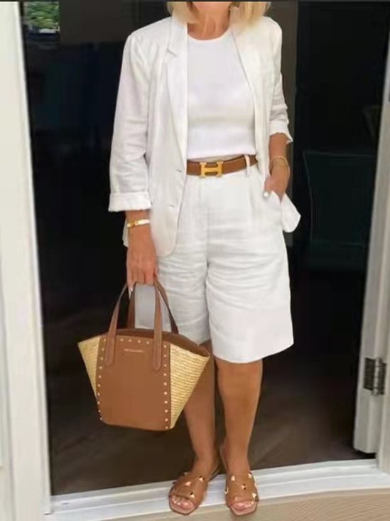 Damen Unifarben Nahtverarbeitung Zweiteiliges Set Täglich Langarm Lässig Frühling/Herbst Bluse mit Hose Matching Set