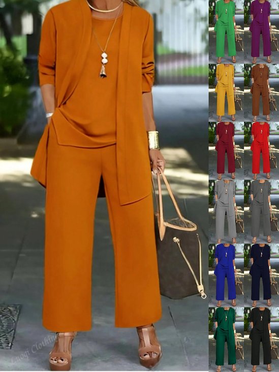 Damen Unifarben Nahtverarbeitung Matching Kostüm Pendeln Langarm Lässig Frühling/Herbst Mehrteiliges Set Matching Set