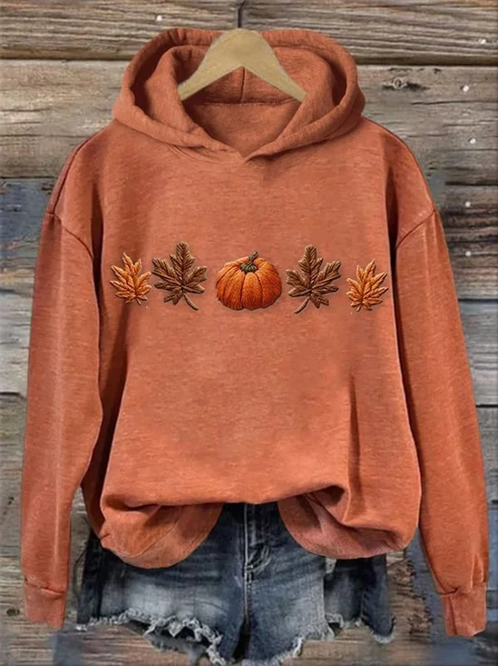 Damen Ahornblatt Frühling/Herbst Print Langarm Lässig Täglich Kapuze