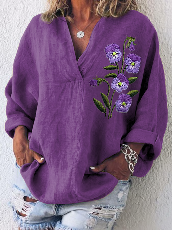 Damen Geblümt Langarm Bluse Frühling/Herbst Print Schalkragen Täglich Lässig Oberteile