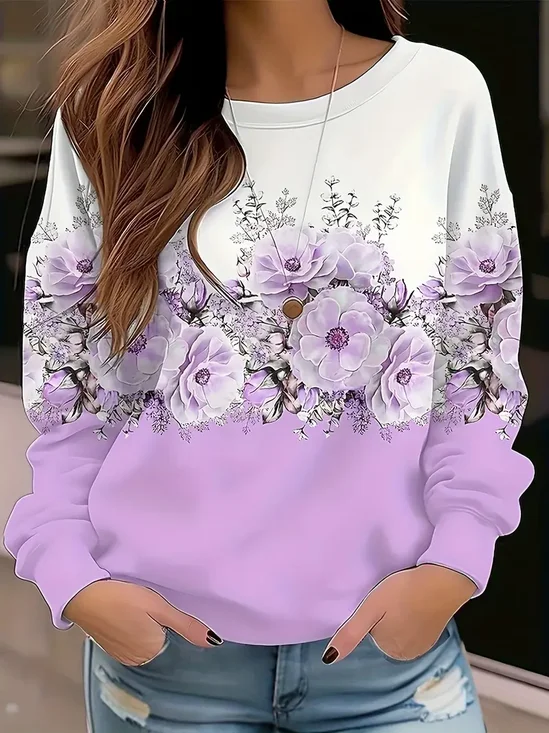 Damen Geblümt Rundhals Print Lässig Frühling/Herbst Langarm Sweatshirt