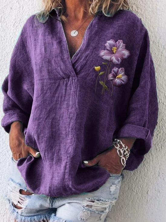 Damen Geblümt Langarm Bluse Frühling/Herbst Print Schalkragen Täglich Lässig Oberteile