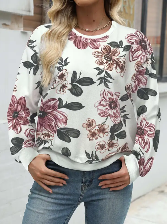 Damen Geblümt Rundhals Print Lässig Frühling/Herbst Langarm Sweatshirt