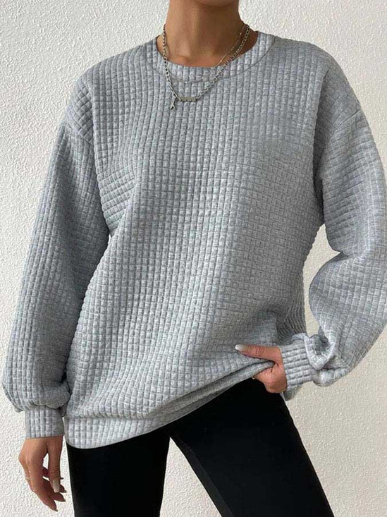 Damen Unifarben Rundhals Lässig Frühling/Herbst Langarm Sweatshirt