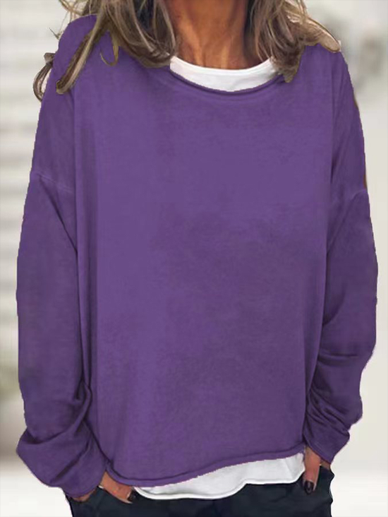 Damen Unifarben Rundhals Lässig Frühling/Herbst Langarm Sweatshirt