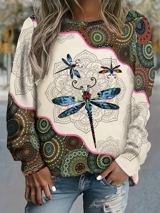 Damen Libelle Rundhals Print Lässig Frühling/Herbst Langarm Sweatshirt
