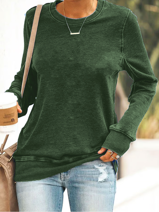 Damen Unifarben Rundhals Lässig Frühling/Herbst Langarm Sweatshirt