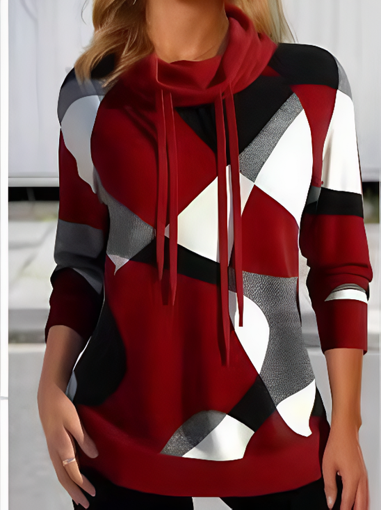 Damen Geometrisch Rollkragen Print Retro Frühling/Herbst Langarm Sweatshirt