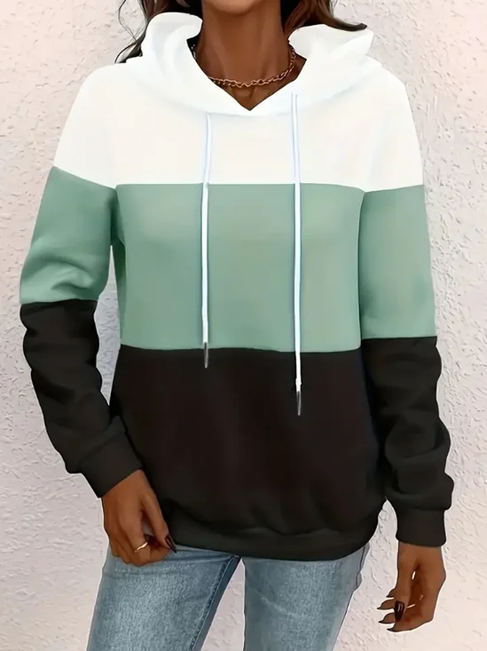 Damen Multifarben Block Frühling/Herbst Print Langarm Lässig Täglich Kapuze