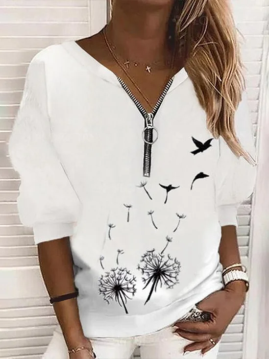 Damen Geblümt Rundhals Print Lässig Frühling/Herbst Langarm Sweatshirt