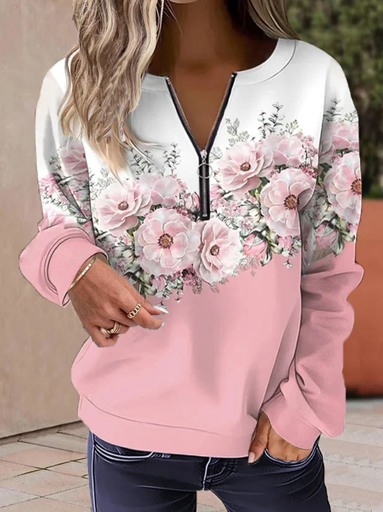 Damen Geblümt Rundhals Print Lässig Frühling/Herbst Langarm Sweatshirt