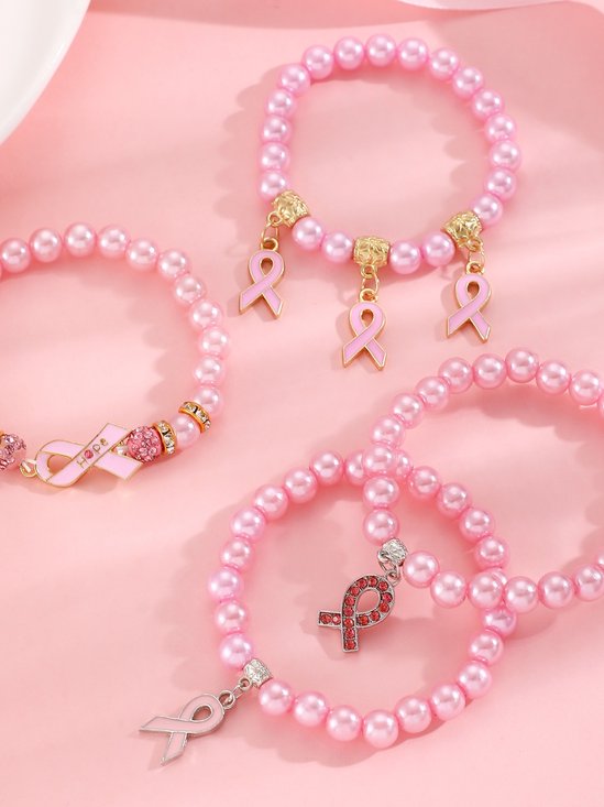 Brust Marker echt Golden Galvanisiert Pink Band Damen Gesundheit Perle Armband Halskette Set ins Shambhala Schmuck