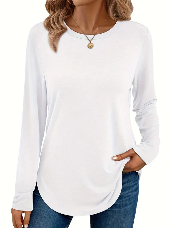 Damen Unifarben Farbe Langarm T-Shirts T-Shirt Rundhals Print Lässig Frühling/Herbst T-Shirt mit Grafik Oberteile