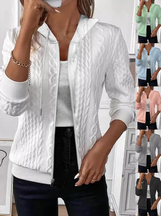 Damen Frühling/Herbst Oberbekleidung Retro Jacquard Unifarben Langarm Kapuze Jacke