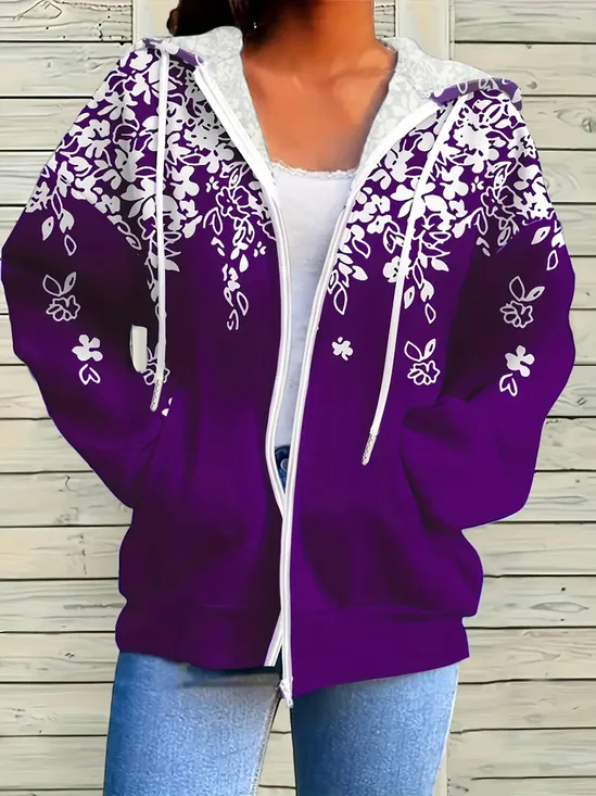 Damen Frühling/Herbst Oberbekleidung Lässig Print Geblümt Langarm Kapuze Jacke