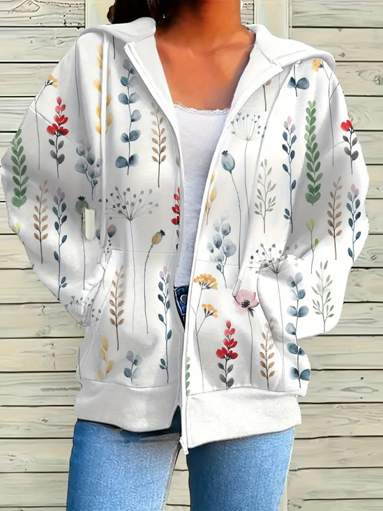Damen Frühling/Herbst Oberbekleidung Lässig Print Geblümt Langarm Kapuze Jacke