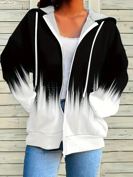Damen Frühling/Herbst Oberbekleidung Lässig Print Abstrakt Langarm Kapuze Jacke
