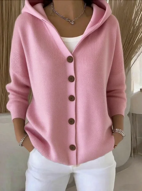 Damen Unifarben Langarm Kapuze Lässig Frühling/Herbst Strickjacke Oberbekleidung