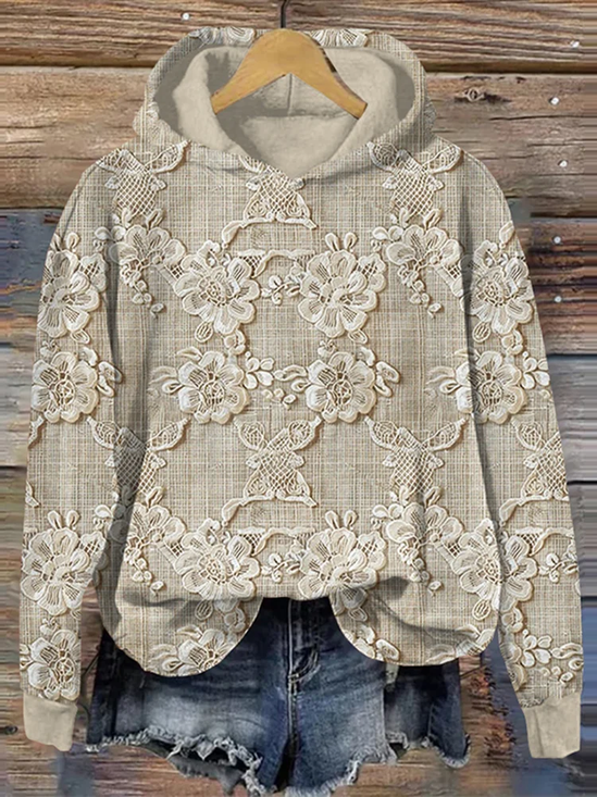 Damen Geblümt Frühling/Herbst Print Langarm Lässig Täglich Kapuze