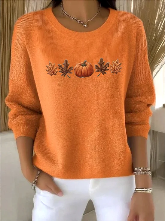 Damen Pflanzen Frühling/Herbst Retro Langarm Rundhals Baumwolle Pullover