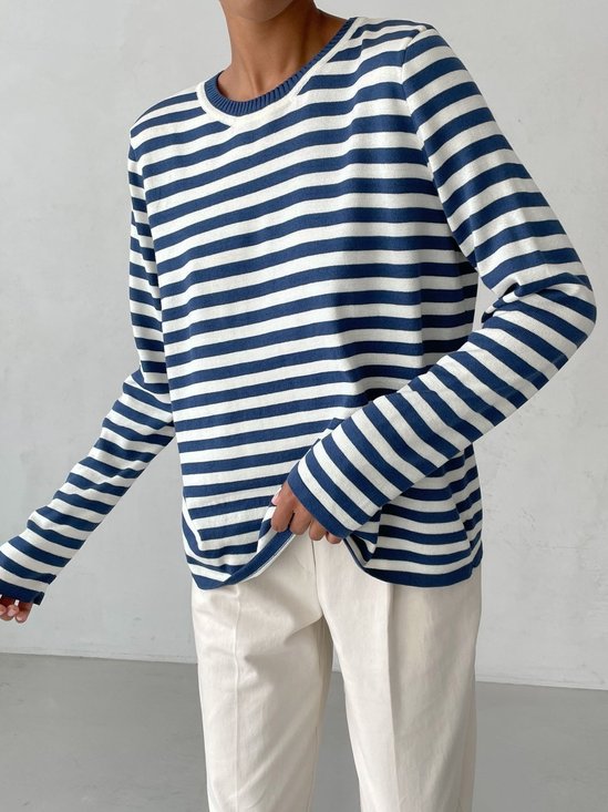 Damen Gestreift Nahtverarbeitung Frühling/Herbst Straße Langarm Rundhals Pullover