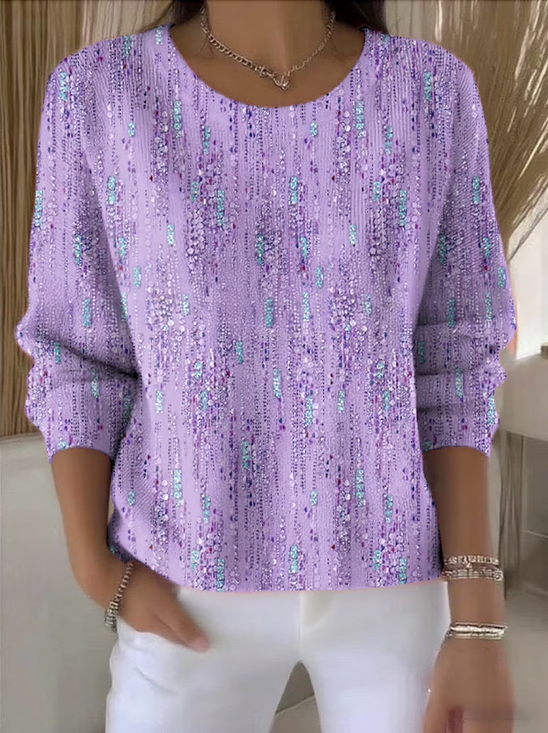 Damen Pflanzen Frühling/Herbst Retro Langarm Rundhals Baumwolle Pullover