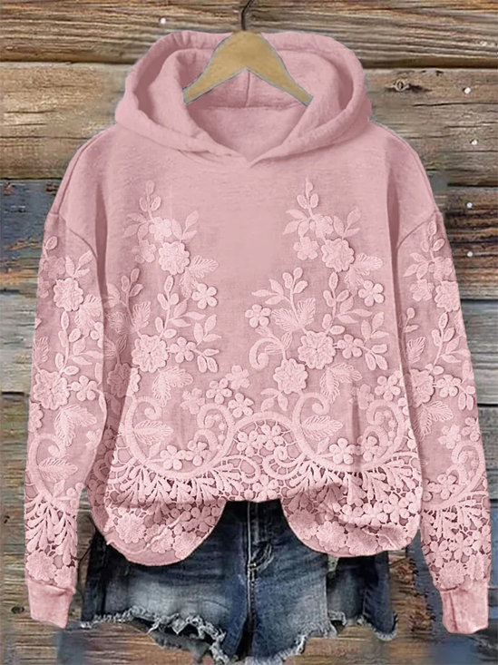 Damen Geblümt Frühling/Herbst Print Langarm Lässig Täglich Kapuze