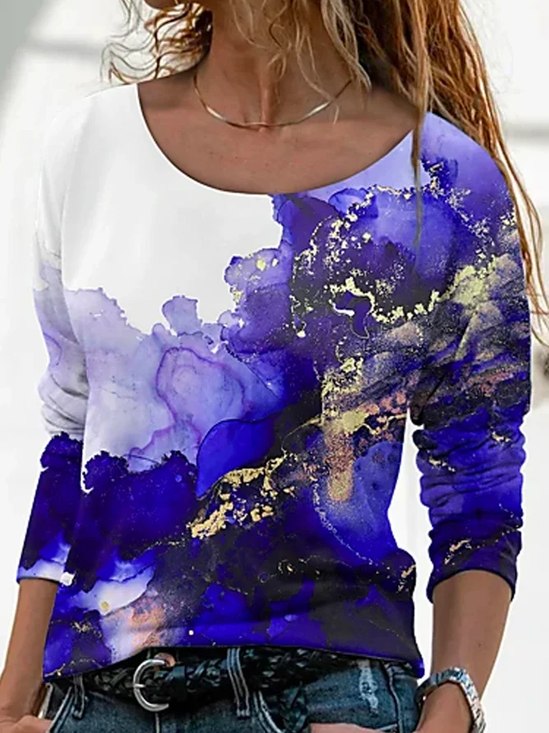 Damen Abstrakt Langarm T-Shirts T-Shirt Rundhals Print Lässig Frühling/Herbst T-Shirt mit Grafik Oberteile