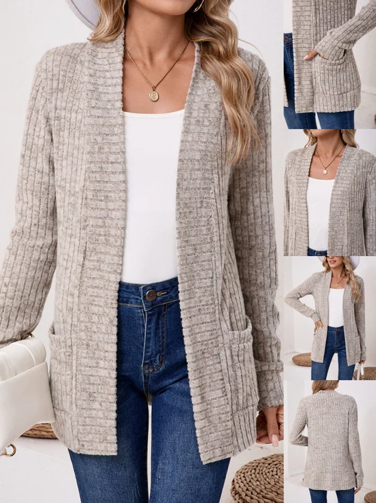 Damen Unifarben Frühling/Herbst Aufdecken Retro Nahtverarbeitung Leicht Strickjacke