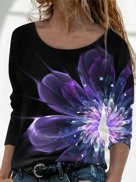 Damen Abstrakt Langarm T-Shirts T-Shirt Rundhals Print Lässig Frühling/Herbst T-Shirt mit Grafik Oberteile