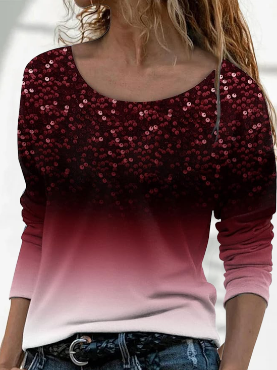 Damen Farbverlauf Langarm T-Shirts T-Shirt Rundhals Print Lässig Frühling/Herbst T-Shirt mit Grafik Oberteile