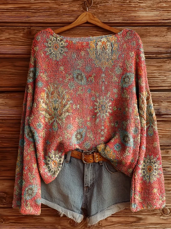 Damen Blumenmuster Lässig Langarm Oberteile