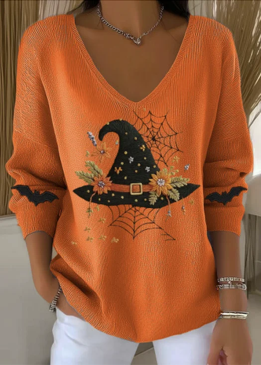 Damen Halloween Lässig Langarm V-Ausschnitt Baumwolle Frühling/Herbst Pullover