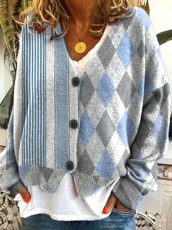 Damen Gestreift Lässig Frühling/Herbst Print Strickjacke