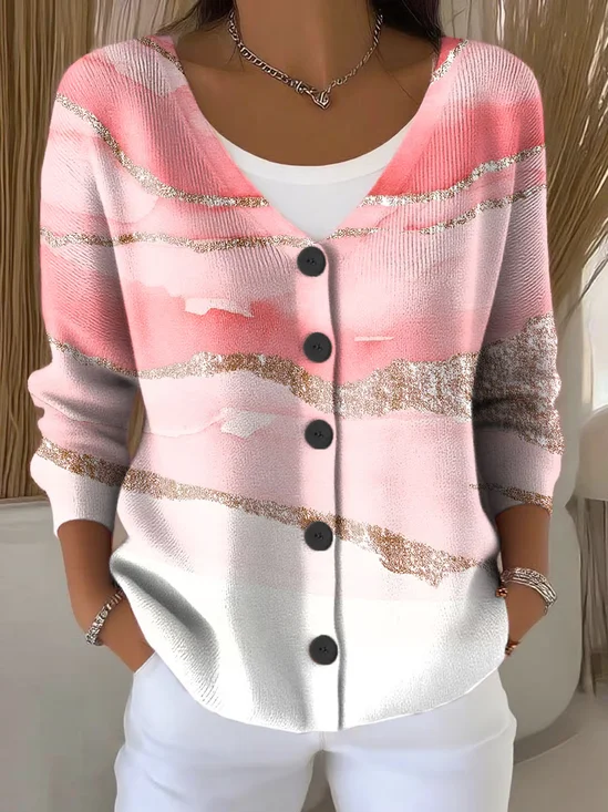 Damen Abstrakt Lässig Frühling/Herbst Print Strickjacke