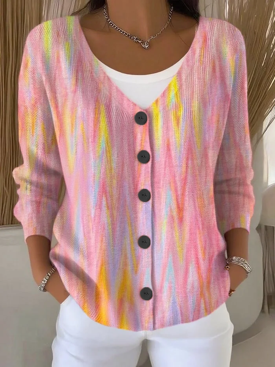 Damen Abstrakt Lässig Frühling/Herbst Print Strickjacke