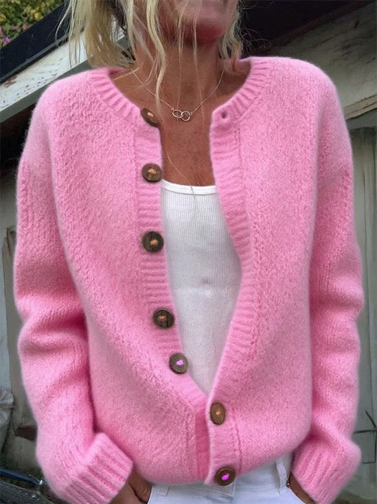 Damen Unifarben Lässig Frühling/Herbst Print Strickjacke